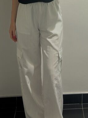 Princess Polly Striped Wide-Leg Cargo Pants - White/Black